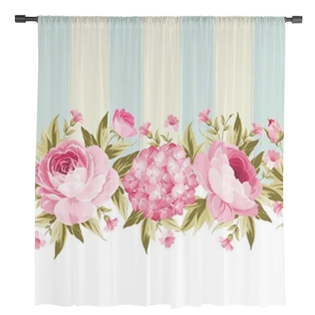 Flori de primăvară în stil vintage draperii transparente dormitor perdeaua din voal fereastră sufragerie perdele draperii din tul de bucătărie