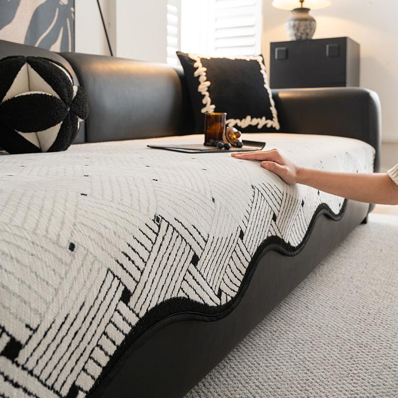 Light Luxury High-End Sofa Cushion  New Four-Season Universal Fixed Non-Slip Special-Shaped Straight-Breasted Leather Sofa Cover