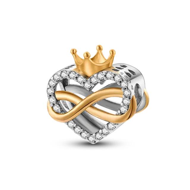 925 Sterling Silber Golden Charm Crown Family Tree Sicherheitskette Hohlperlen Fit OriginalNew Armbänder Frauen Schmuck DIY