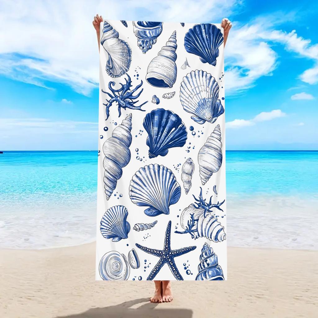1pc ocean element beach towel, shell starfish printed large beach towel, outdoor swimming, vacation, camping beach towel