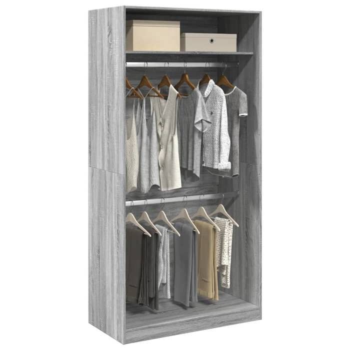 VidaXL Garde-robe sonoma gris 100x50x200 cm bois d'ingénierie, armoire de rangement, organisateur de garde-robe, armoire, 3307806