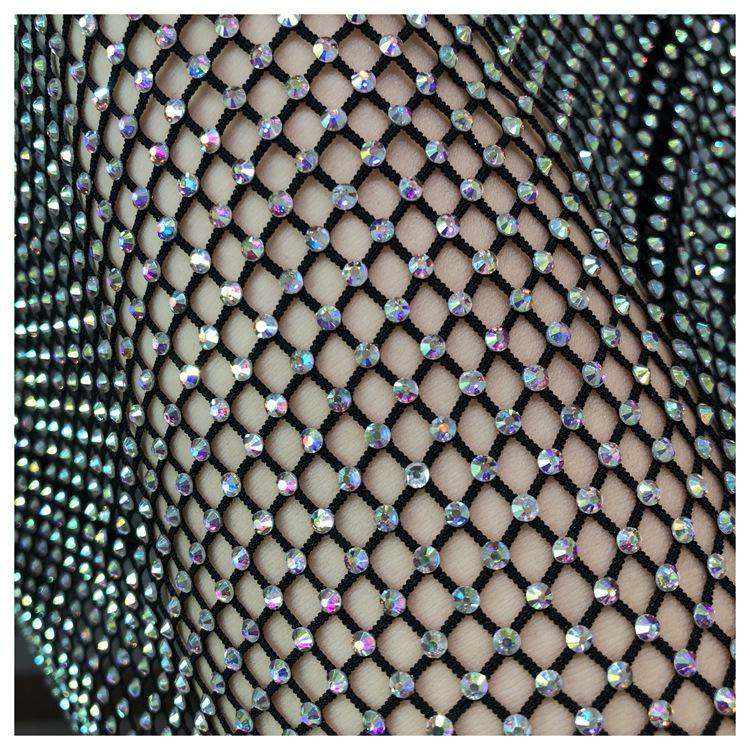 European & American Autumn/Winter Mesh Diamond High Collar Sexy Top - Versatile Fairy-Inspired Perspective Bottoming Shirt for Women