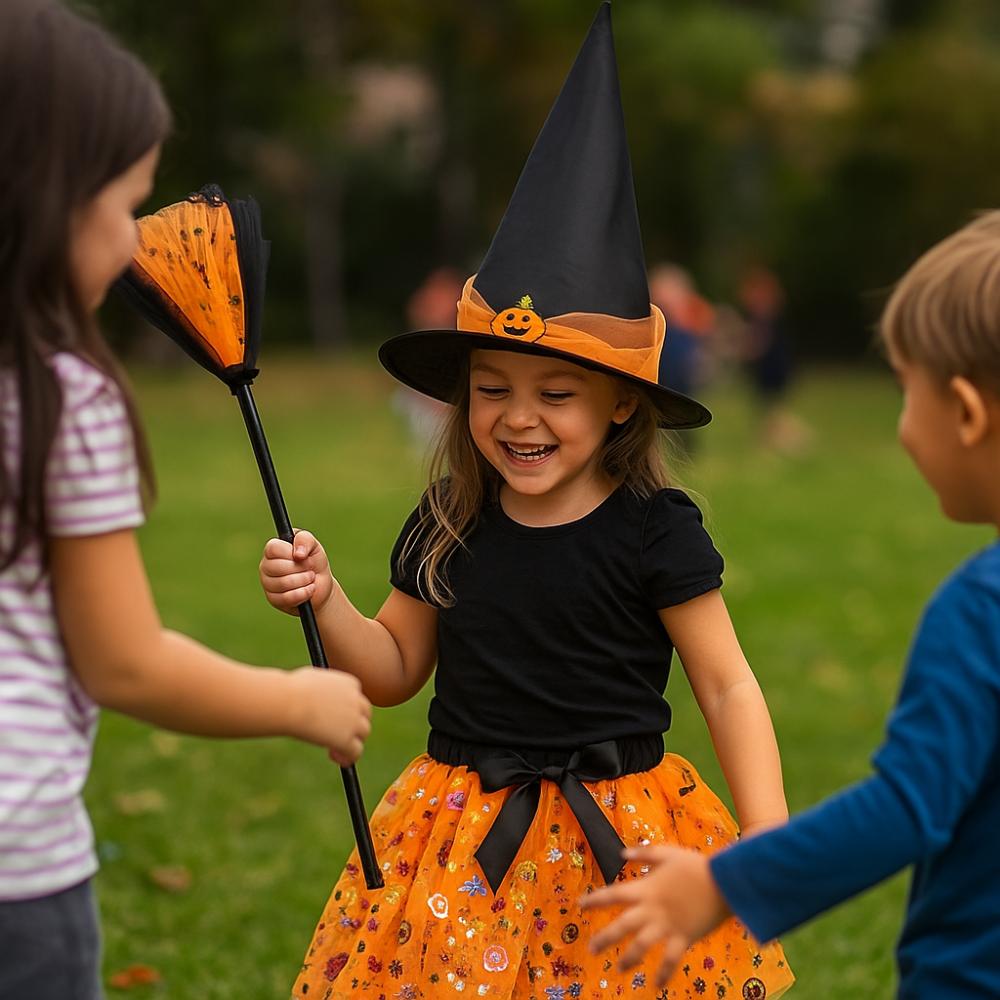 3Pcs/set Pointy Hat Kids Witch Dress Set Wizard Halloween Cosplay Costumes  Girls