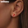WOSTU 925 Sterling Silver 18K Gold Red Chili Pepper Earrings Cute Cherry Ear Studs For Women Happy Emoji Holiday Jewelry Gift