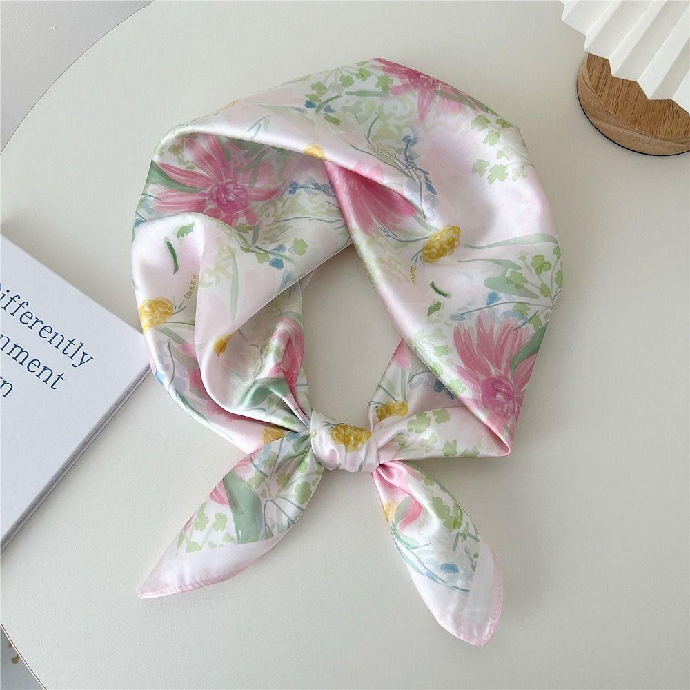 

Satin Silk Women Head Scarf Floral Print Female Bandana Fashion Neckerchief F