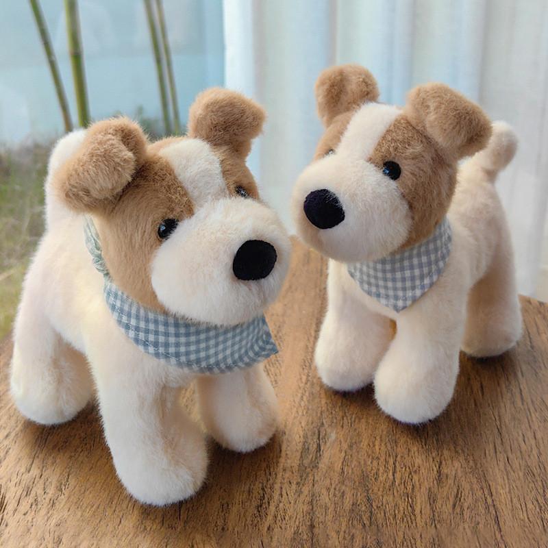 Blue Cute Checkered Scarf Plush Dog Doll Children Toy For Room Decoration
