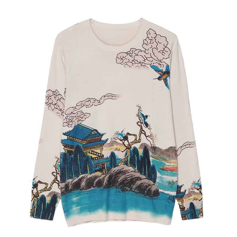 Pulover de lână imprimat 3D de toamnă iarnă Pulover de lână vintage tricot cu fundul cald cu amestec de lână de dimensiuni mari Topuri