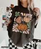 Retro Pumpkin Shirt, Floral Fall Shirt, Boho Pumpkin Shirt, Abstract Flowers, Tee, Halloween Shirt, Pumpkin Season Shirt