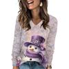 Women's Fashionable Loose-Fit V-Neck Long-Sleeved T-Shirt Christmas Print Pullover