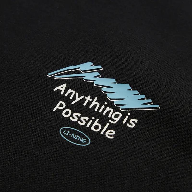 Li Ning Logo Print Fashion Skin-Friendly Comfortable Round Neck Pullover Short Sleeve T-Shirt Casual Sports Set Unisex Tops Black AHSU651-2+YKSV147-2