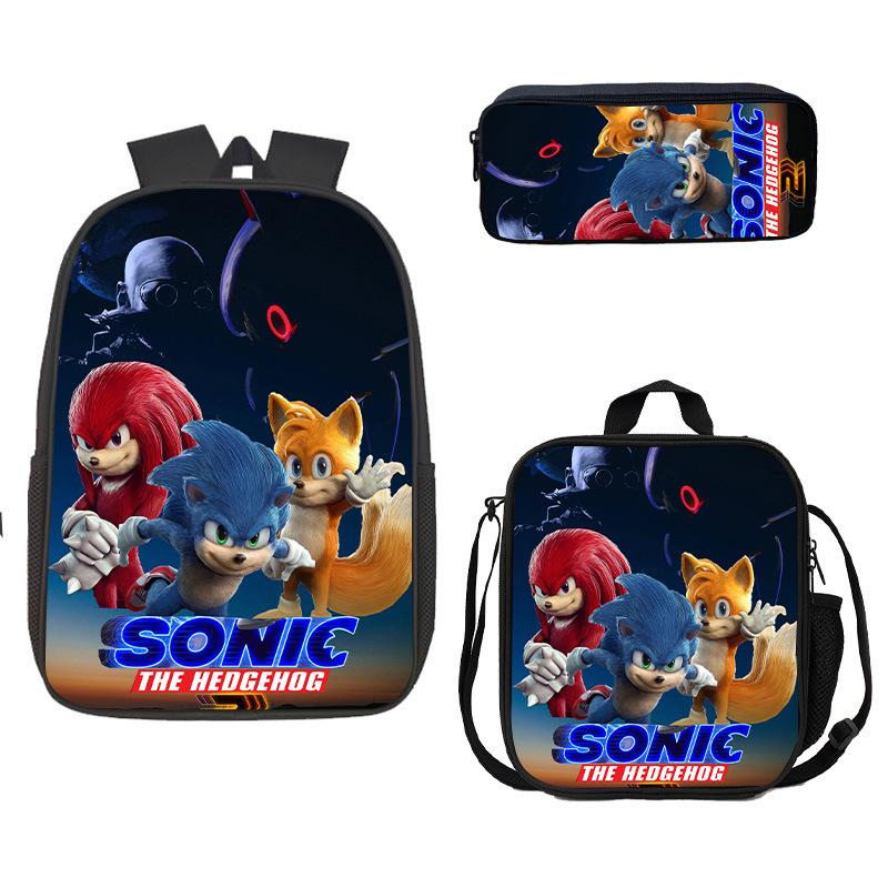 Backpack Sonic Elementary School Bag Lunch Bag Pencil Case Three-Piece Set