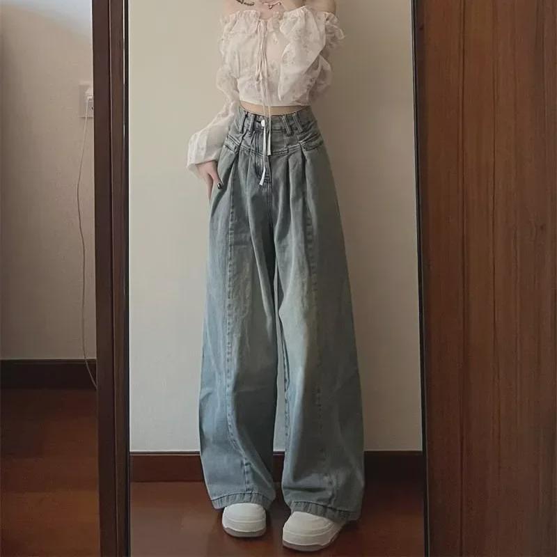 Women's American Retro Wide-Leg Jeans: Flattering Drapey Trousers for Petite, Curvy Figures