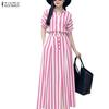 Women Short Sleeve Blouse and Long Skirts Stripe Two Piece Suit Sets