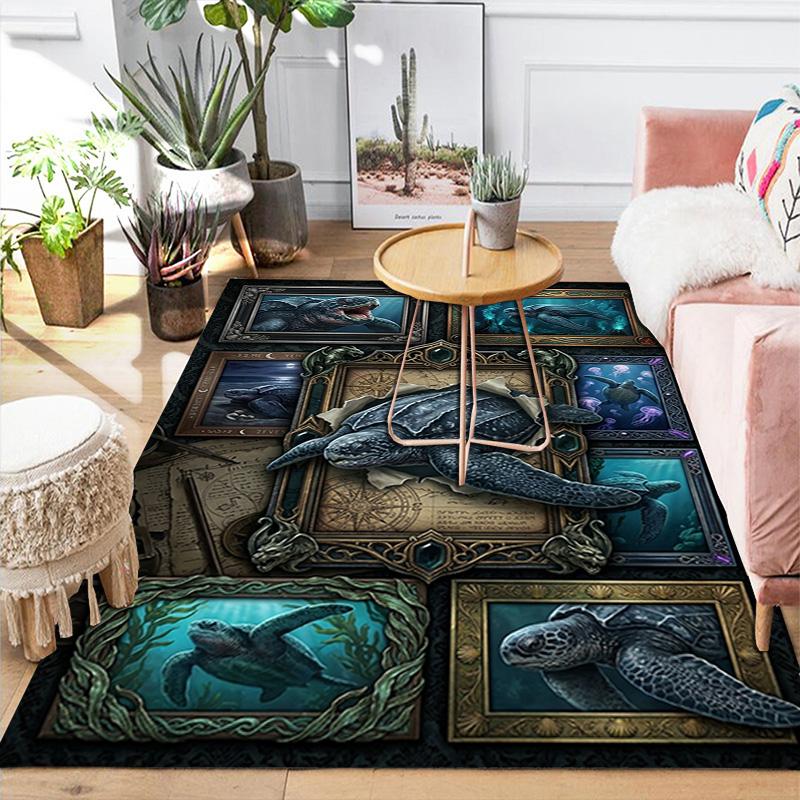 Oceanic Turtle Legacy Pattern Rug Floor Mat for Living Room or Bedroom Soft and Comfortable Carpet a Gift for Birthday and Holiday.