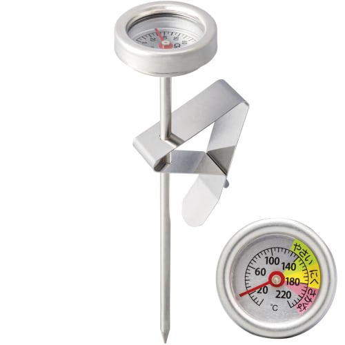 Comolife Washable Cooking Thermometer, Analog, Stainless Steel, Waterproof (IPX7), with Optimum Temperature Guide, Clip, for Cooking and Frying