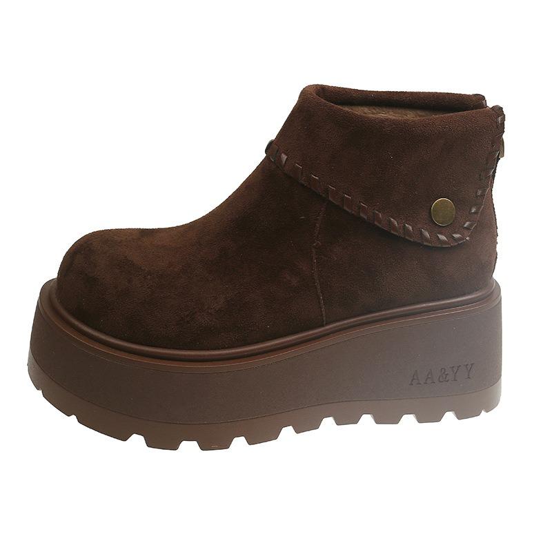 Cowhide version thick-soled heightening cm small Martin boots women's short boots velvet thermal cotton shoes snow boots