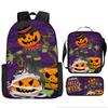 Halloween Backpack Pumpkin Ghost 3-Piece Set Schoolbag Kids Shoulder Bag Cute Bookbag for Boys Girls