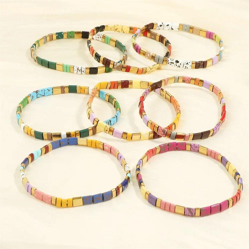 Geometric Type Elastic Bracelet Colorful Stackable Bracelet Fashion Tila Beads Bracelet  Women