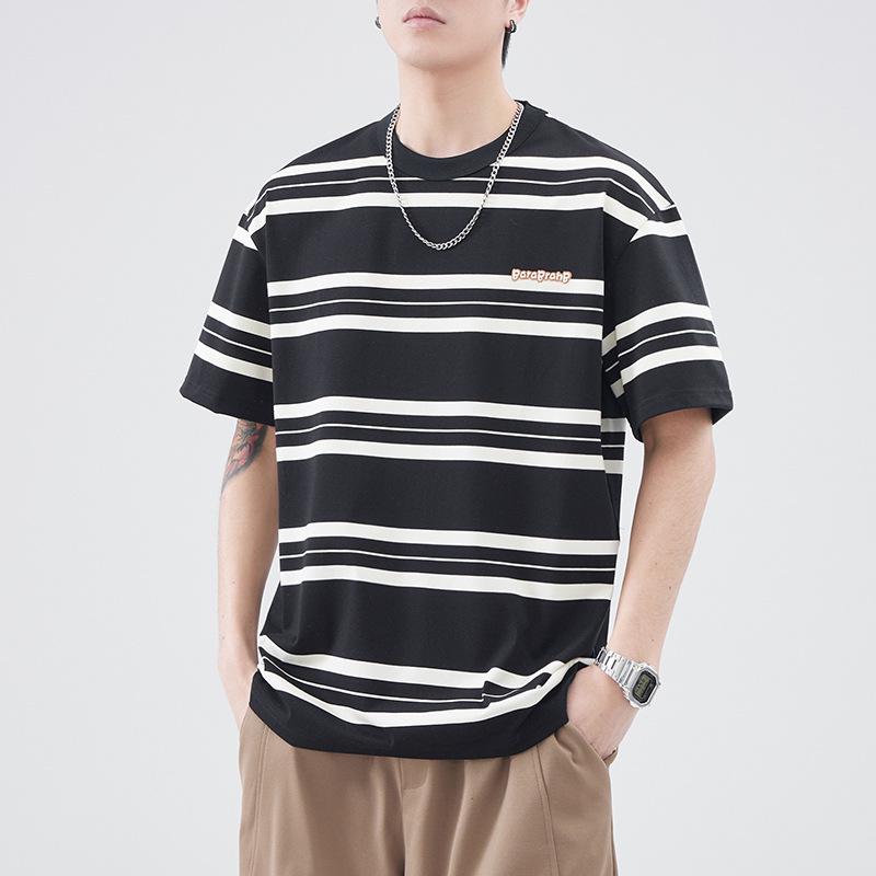 Anyang Men's Striped Crew Neck Summer T-Shirt - Casual, Loose Fit, Short Sleeve
