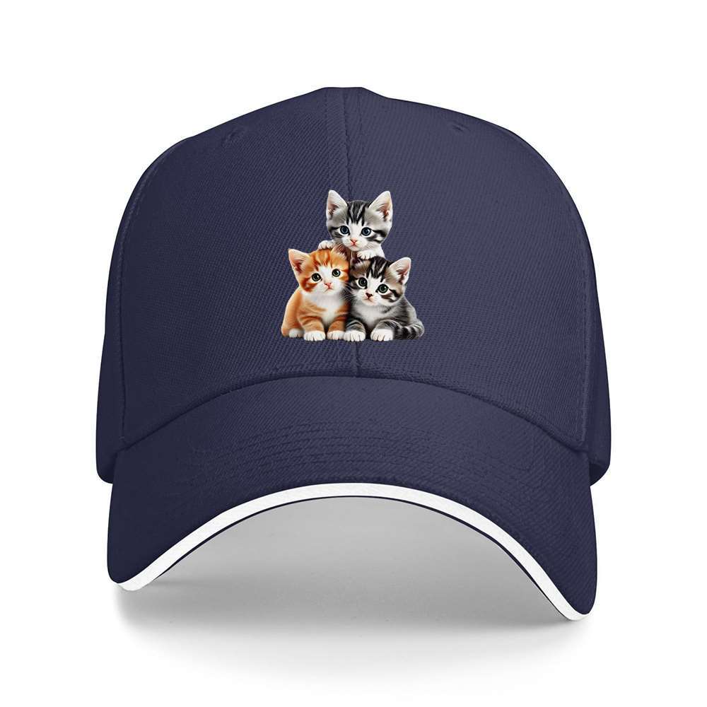 Three Adorable Kittens Print Baseball Cap Casual Cotton Adjustable Unisex Hat for Cat Lovers