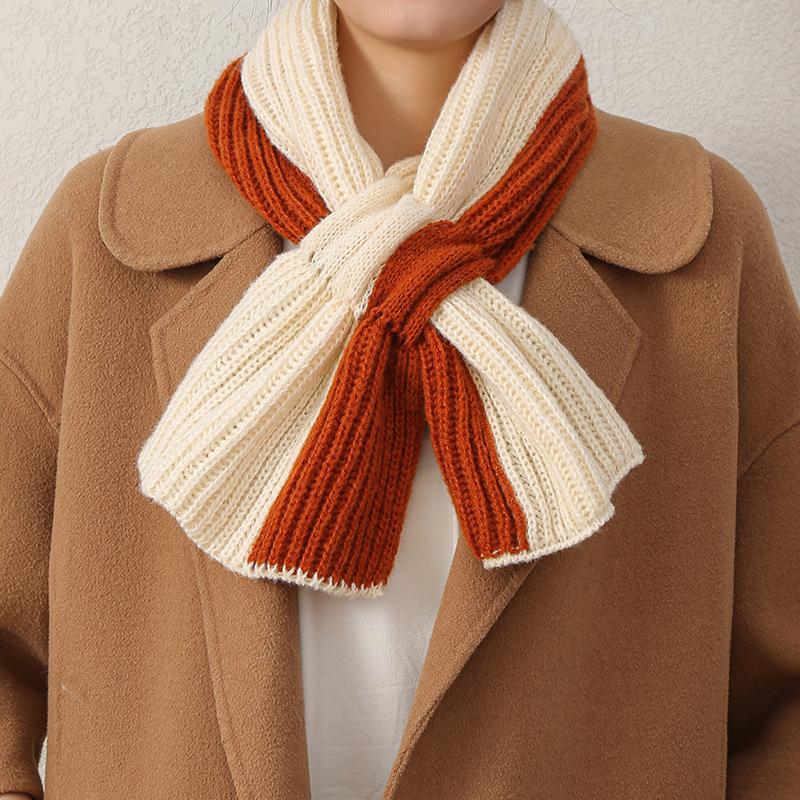 Eșarfă scurtă pentru femei, toamnă/iarnă, tricotată în cruce, ediție coreeană, blocată în culori, versatilă, căldură de iarnă, protecție pentru gâtul leneș