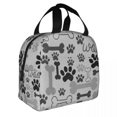 Hot Sale Dog Bones And Paw Print Lunch Box Leakproof Cooler Thermal Food Insulated Lunch Bag For Women Work Picnic Bento Box