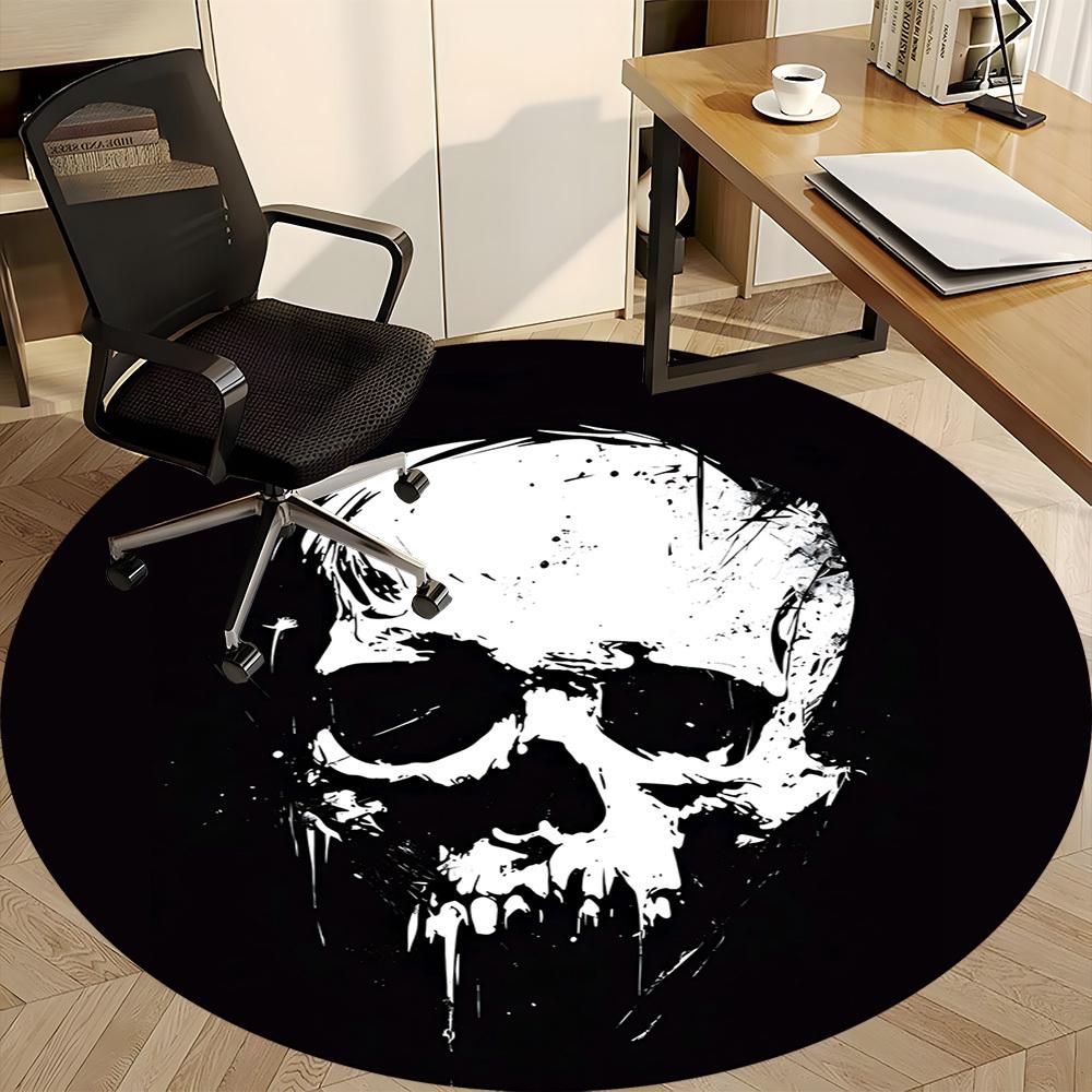 1pc Skull Art Office Round Area Rug,  Mat Suitable For Office, Under Office Chairs Bedroom Living Room Home Decor, Room Deco