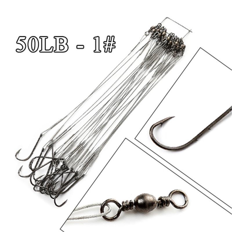 FTK 20 Piece Fishing Steel Hook and Wire Leader with Rolling Swivel Clip 12cm/4.724in 16cm/6.30in 20cm/7.874in