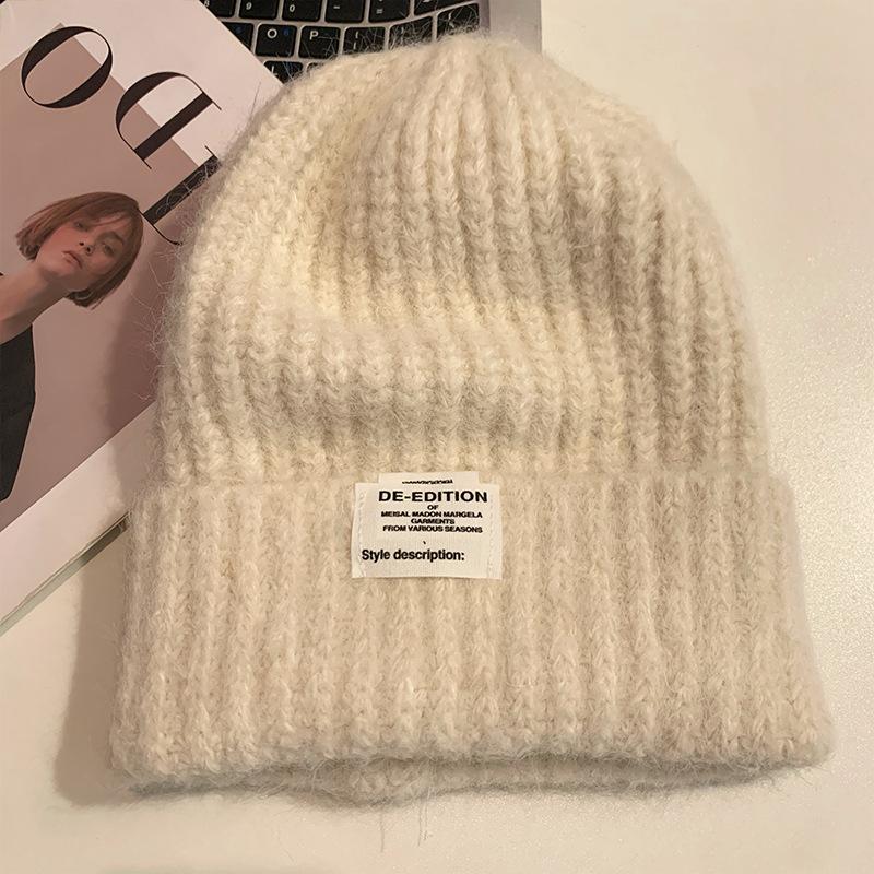 

Корейская милая шапка из шерсти с большой головой, осенне-зимняя, повседневная, универсальная, шапка-мешок на голову, ветрозащитная, теплая для ушей, вязаная шапка One Size