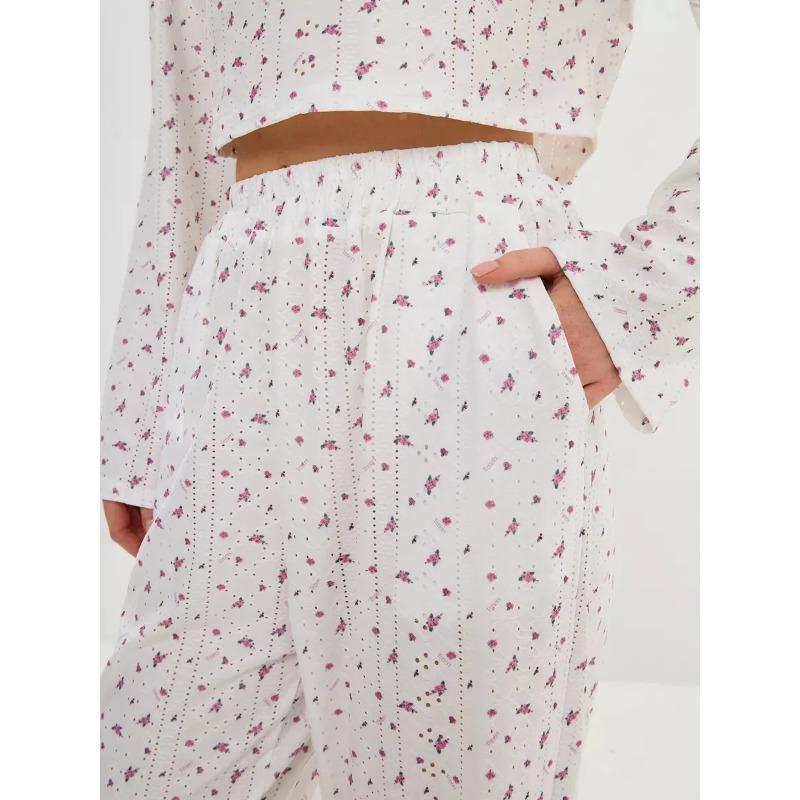 

Весенне-осенний женский пижамный семейный комплект одежды с ажурным жаккардовым принтом брюки с длинным рукавом для девочек пижамная семейная одежда S