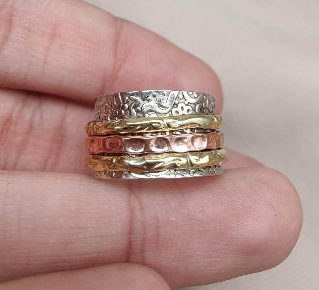 Sterling Silver Spinner Ring: Mixed Metal Meditation Fidget Band
