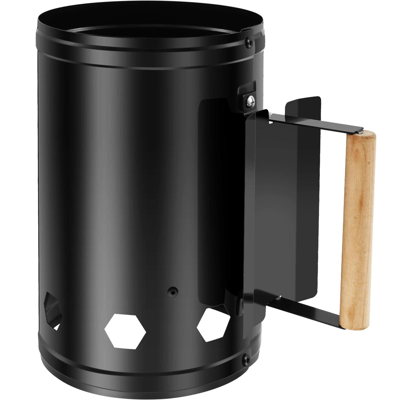 

Charcoal Chimney Starter with Wood Handle Rapid BBQ Chimney Starter Fire Briquette Starters Can Canister For Grilling Tool чёрный