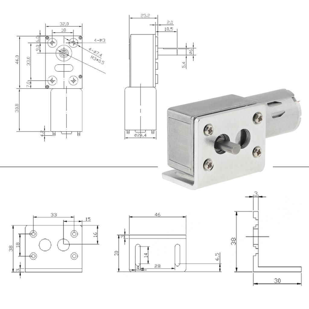 12V JGY-370 DC Schneckengetriebemotor Elektromotor Hohes Drehmoment Rotationsmotor mit Montagehalterung, Schneckengetriebemotor, 6 - 160 U/min