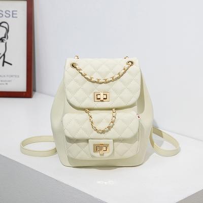 Retro and Versatile Diamond-shaped Embroidered Thread Women's Backpack, Popular Solid-color Chain Small Backpack, Fashionable Travel Bag
