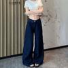 Jeans Dritti in Denim da Donna Casual Colore Unico Misto Cotone Vita Alta Quotidiano Streetwear Pantaloni Lunghi