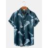 Fashion Men's Casual Sea Life Graphics Short Sleeve Shirt Button Down Lapel Shirts Oversized Tops Casual Hawaiian Shirt for Man