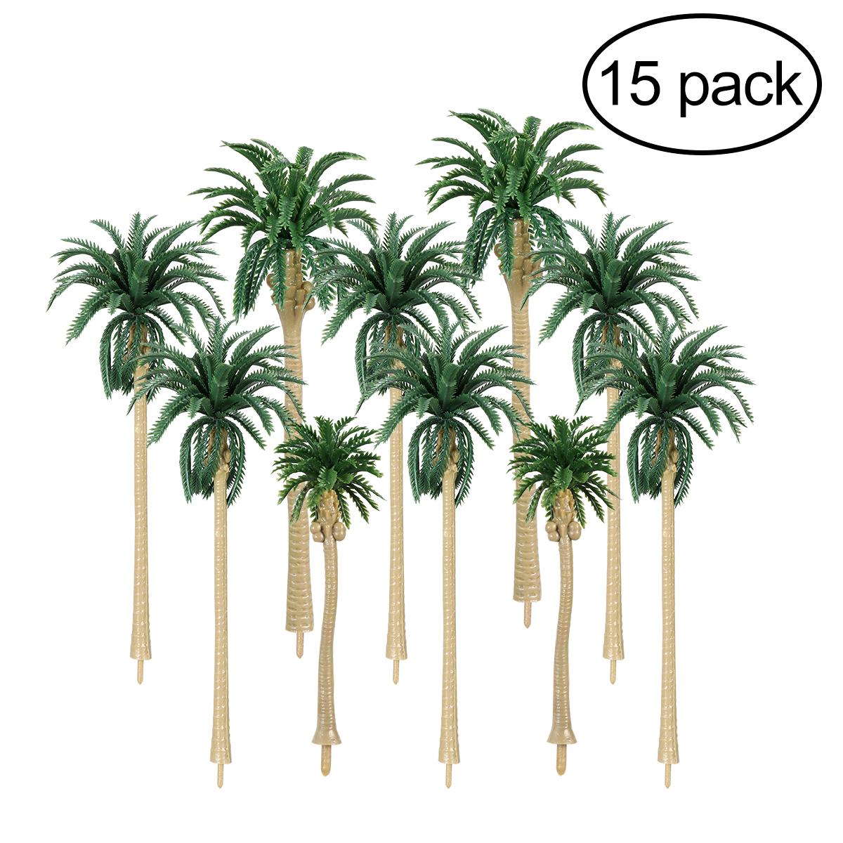 15Pcs Plastic Cement Landscape Model Tree Green Scenery Coconut Palm Trees Miniature Garden Accessories Artificial 16.00X0.80X0.80CM