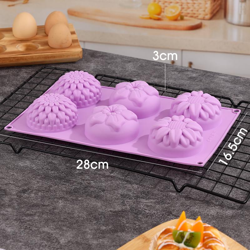 6-Cavity Silicone Flower Shape Cake Molds Fondant Shape Decorating Ice Cube Trays for Homemade Cake Chocolate Cupcake