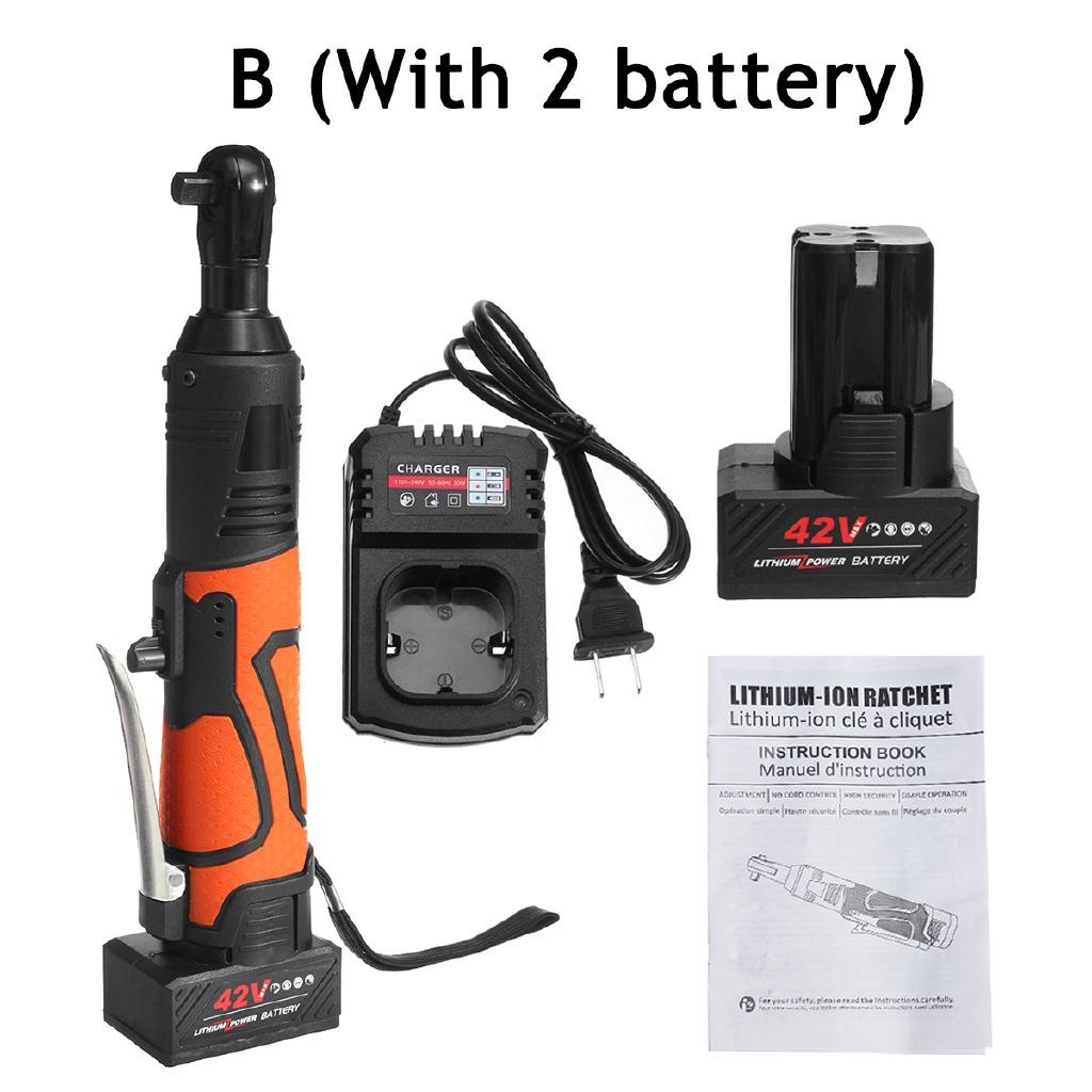 Cheie electrică de 3/8" cu clichet fără fir Schelă reîncărcabilă 42V 90N.m Instrument cheie cu unghi drept cu încărcător de baterie 1/2