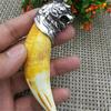 Chinese Antique Boars Tooth Wild Hog Silver Dragon Protective Talisman Pendant