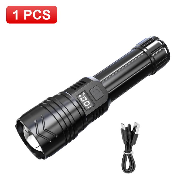 100000LM Powerful Led Flashlight Portable Type-C Rechargeable Tactical Torch Outdoor Waterproof Zoom Lantern for Camping Hiking