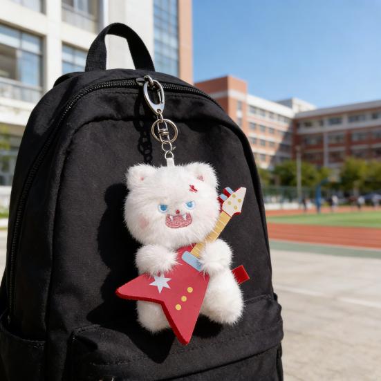 Electric Guitar Cat Keychain Plush Rock Star Cat Plush Pendant Soft Stuffed Cat Keyring Cute Bag Charm for Teens & Cat Lovers