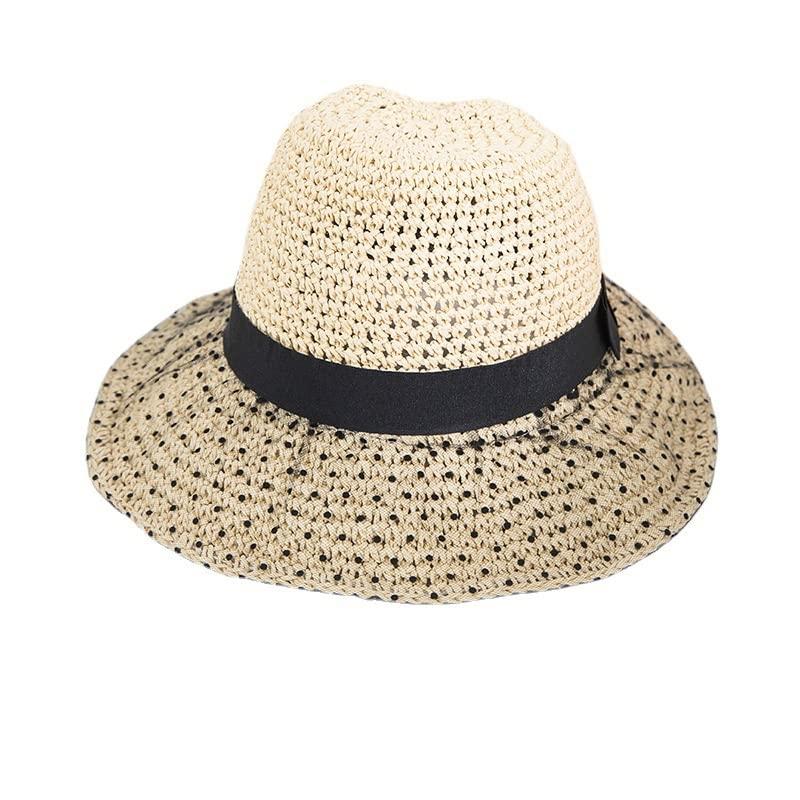 Straw Hat with Sunshade for Dot Wide Knitted Sun Cap for UV Small Beach Easy to Going Mountain Beige [XGOPTS] Women, Summer, Cool, Elegant, Mesh,