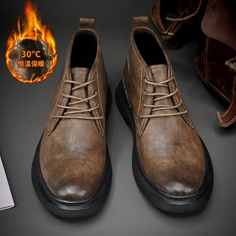 Luxury Men's Cotton Genuine Leather Boots Work Boots Men's Casual Shoes Fashionable Short Boots Hot Selling In Europe America