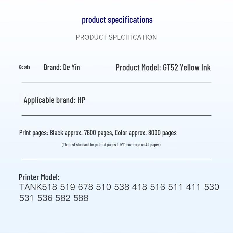 Deyin GT51/GT52 Compatible Ink for HP Tank Printers