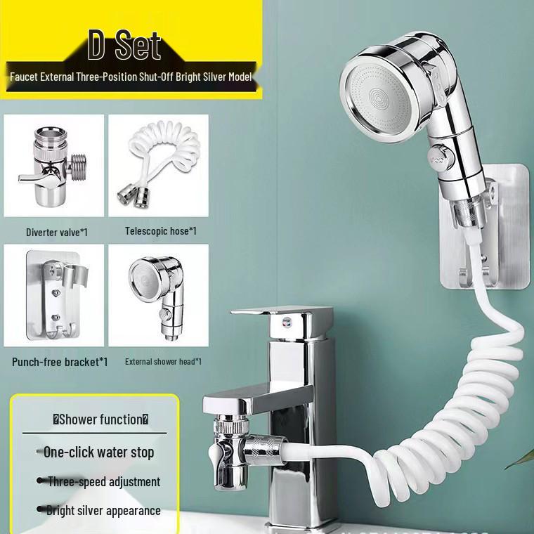 Three-Gear Stop Water Shower Head with Hair Washing Extension