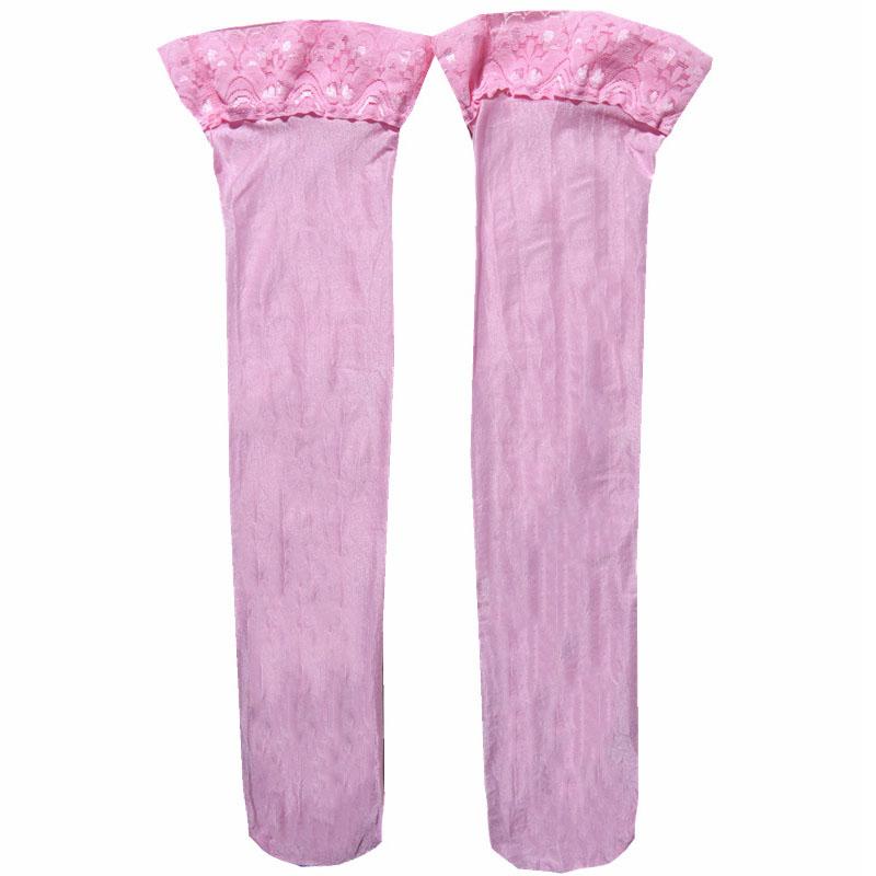 Oil Shiny Silky Transparent Stocking Women Sexy Wide Lace Top Thigh High Silk Stockings Female Lingerie