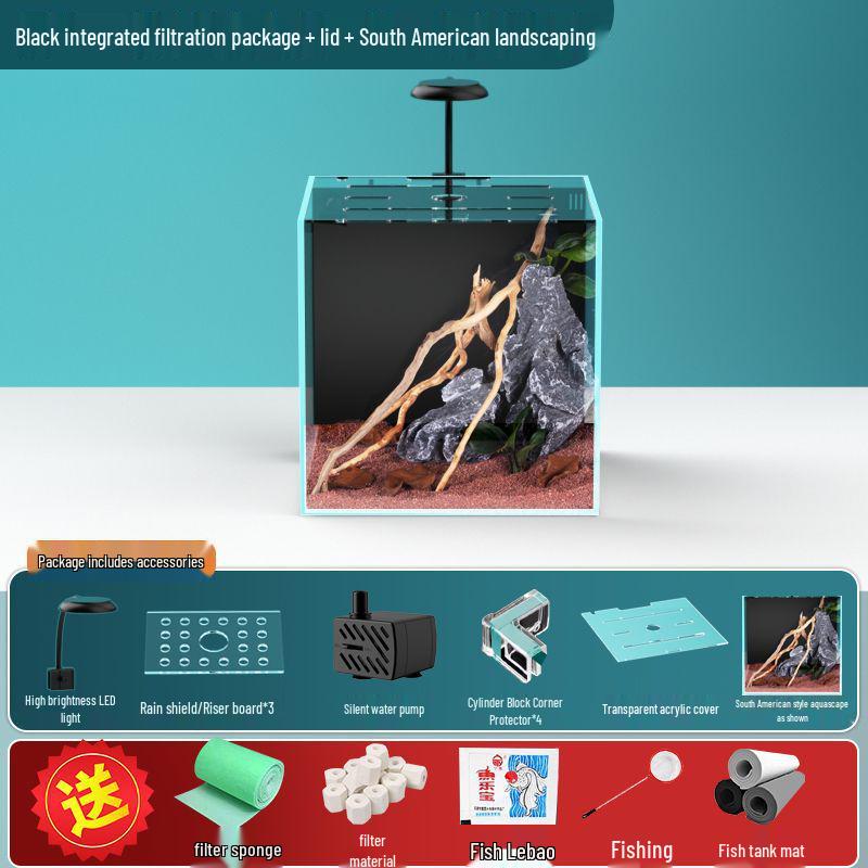 Compact Ultra-White Glass Fish Tank with Back Filter - Minimal Maintenance Desktop Aquarium for Goldfish