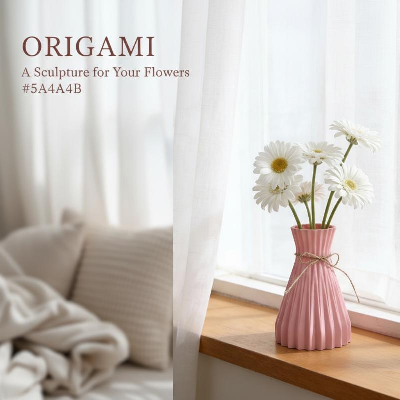 Creative Origami Vase European Pleated Vase Plastic Waist Folding Flower Vase Folding Paper Style Dry Flower Bottle Modern