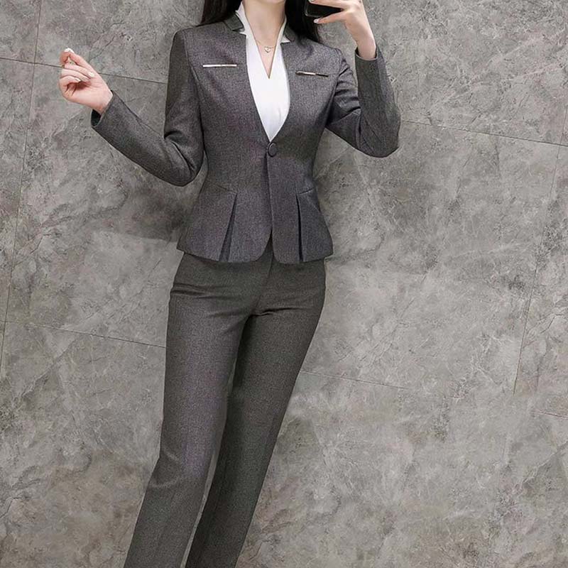 2ks Profesionální sako Oblek Dámský s dlouhým rukávem Oblek Jaro a Podzim Nový temperament Prodejní oblek Oblek Pohovor Formální Pracovní oděv